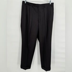 Canali Chocolate‎ Brown Blue Stripe Wool Pants Flat Front Dress Pants Size 44 R
